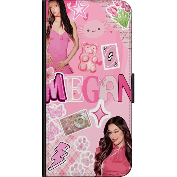 Kompatibel Tegnebogsetui til Huawei P40 lite E Pink collage med modefigurer, blomster, sommerfugle, kamera, stjerner og dekorative symboler pink