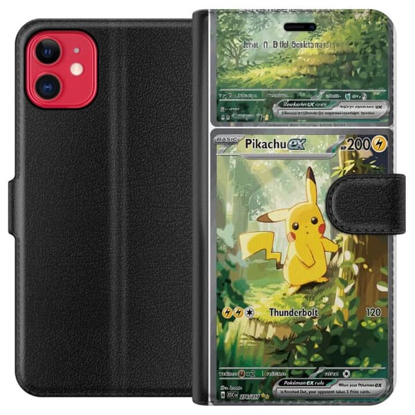 Kompatibel Tegnebogsetui til Apple iPhone 11 Pikachu grøn