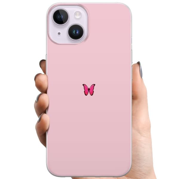 Kompatibelt Mobildeksel til Apple iPhone 15 Rosa sommerfugl