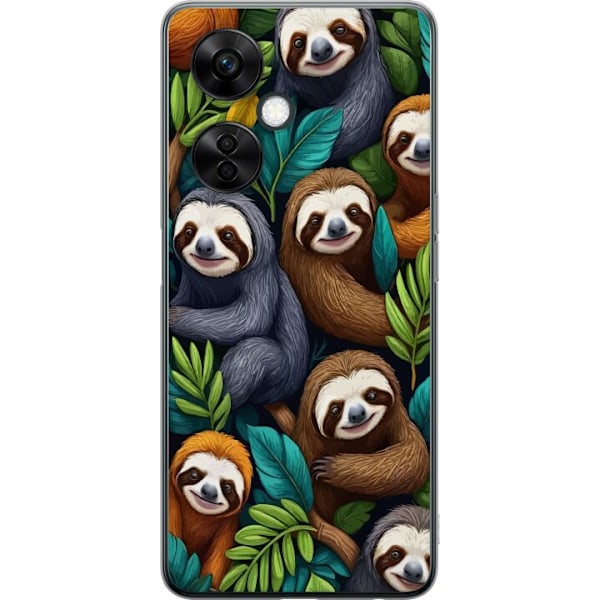 OnePlus Nord CE3 Gennemsigtig cover Sengångarstil - afslappet motiv med sød dovendyr