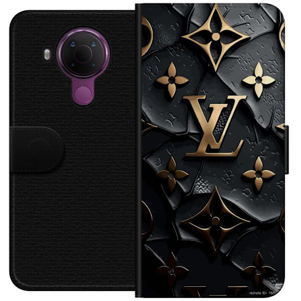 Nokia 5.4 Lompakkokotelo Louis Vuitton Tumma tila Suunnittelu Musta Ylellisyys Tyyli Muoti Suosittu Graafinen Kuvio Muotisymboli Luksusbrändi