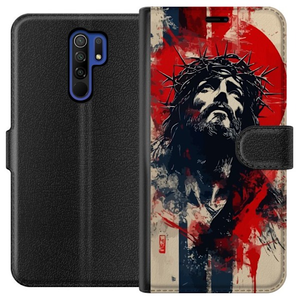 Xiaomi Redmi 9 Tegnebogsetui Jesus med kors - kristent motiv m