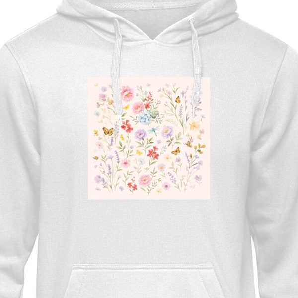 Hoodie för Vuxen | Bekväm Huvtröja Blommor vit M
