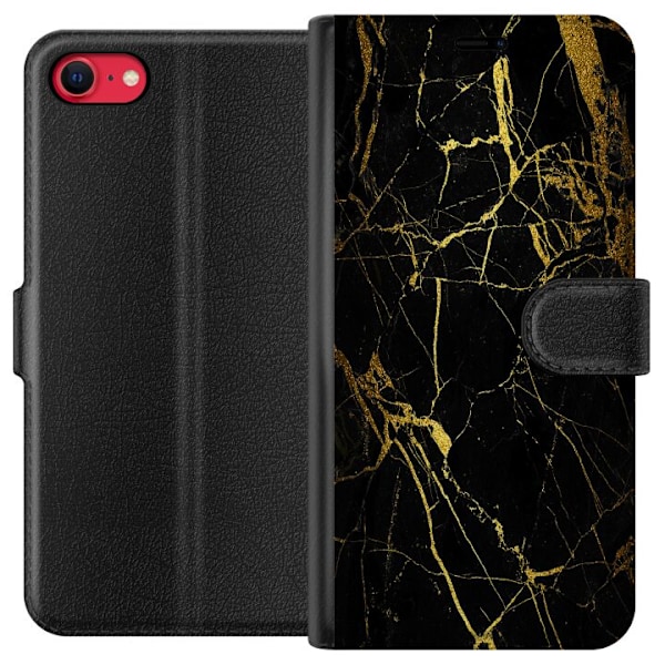 Apple iPhone 8 Tegnebogsetui Marmor Sort & Guld