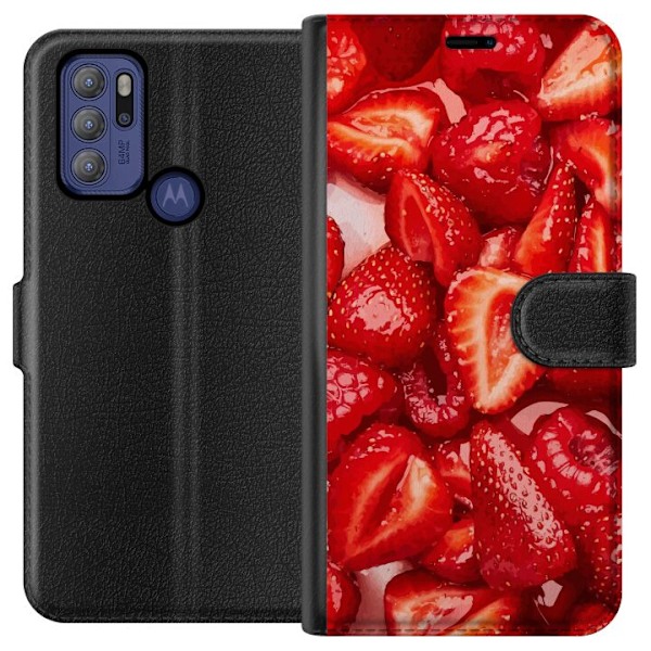 Motorola Moto G60S Tegnebogsetui Jordbærmønster - sødt motiv med sommerstemning