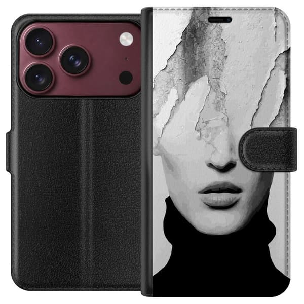 Kompatibel Tegnebogsetui til Apple iPhone 18 Pro Abstrakt ansikte i svartvitt grå
