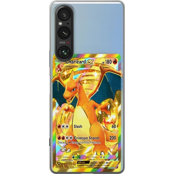 Kompatibelt Mobildeksel til Sony Xperia 1 V GyllenCharizard EX samlerkort med regnbueeffekter gull