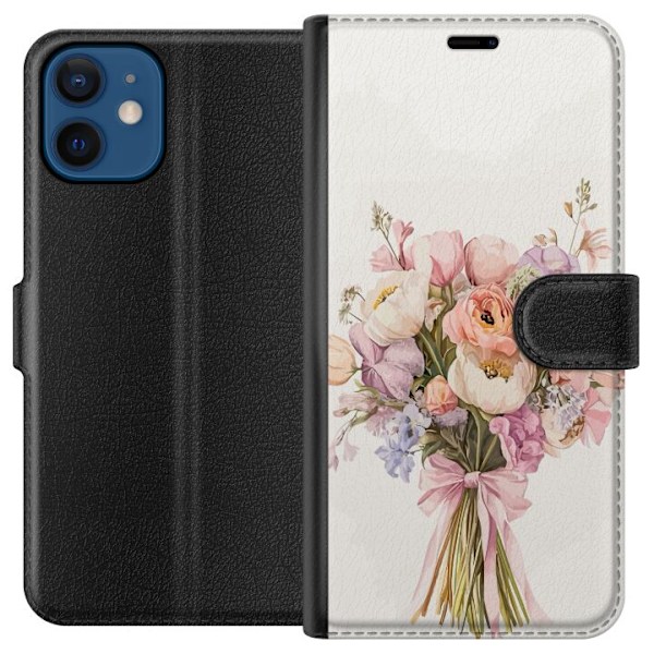 Apple iPhone 12 mini Plånboksfodral Mobilskal med färgglad blombukett i romantisk stil