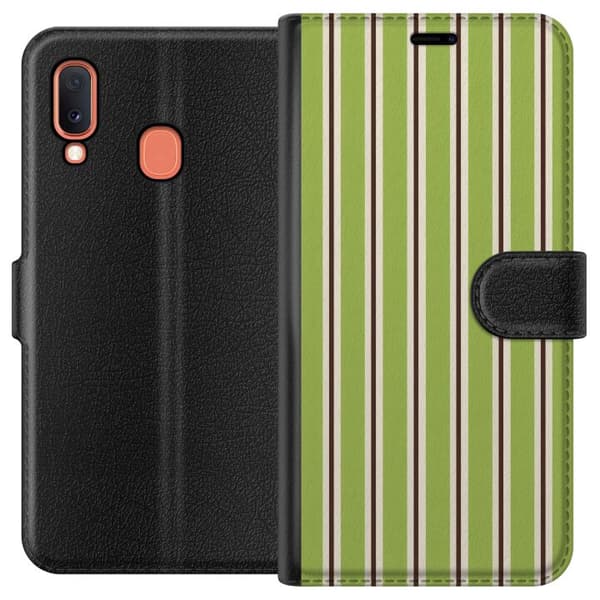 Kompatibelt Plånboksfodral till Samsung Galaxy A20e Matcha Stripe grön