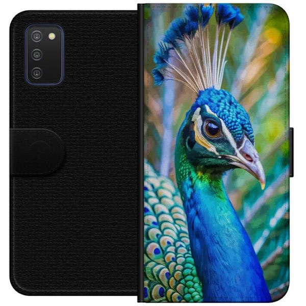 Samsung Galaxy A03s Plånboksfodral Påfågel Fjädrar Färgstark Design Fågelmotiv Exotiskt Grafiskt Motiv Natur Lyxig Dekoration
