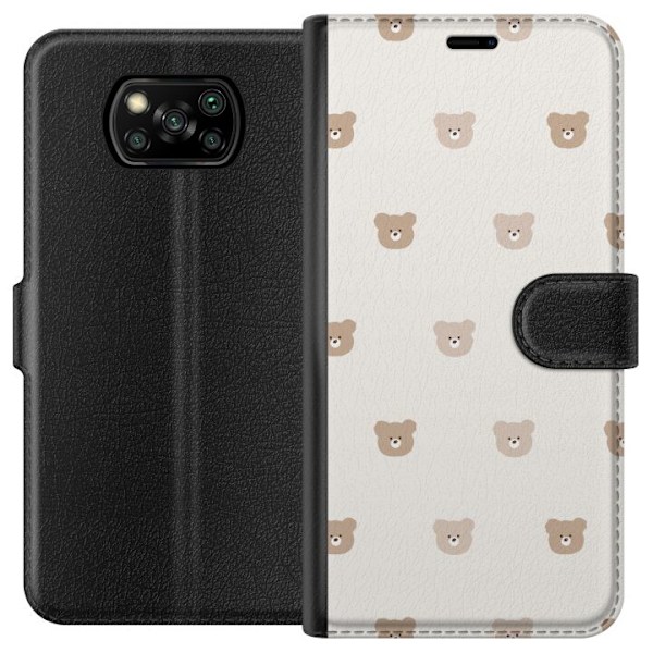 Xiaomi Poco X3 NFC Lompakkokotelo Teddy-tausta - söpöt teddykarhut pehmeällä taustalla