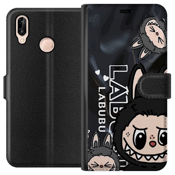 Huawei P20 lite Tegnebogsetui <nl>Labubu Black Energy - Sort mønster i gade stil