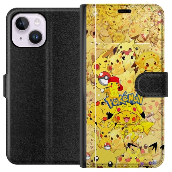 Kompatibel Tegnebogsetui til Apple iPhone 15 Plus Sød Pikachu-collage med Pokémon-tema i bløde gule nuancer gul