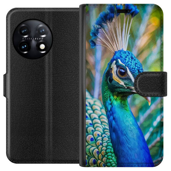 OnePlus 11R Lompakkokotelo Pavun Sulat Värikäs Design Lintuaihe Eksoottinen Graafinen Suunnittelu Luonto Ylellinen Koristelu
