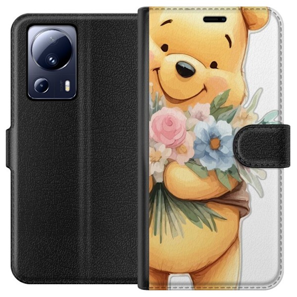 Xiaomi 13 Lite Tegnebogsetui Nalle Puh med blomster - klassisk