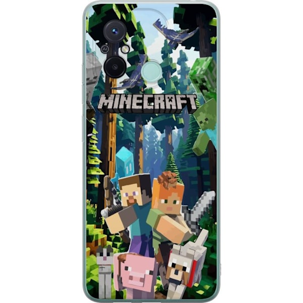 Xiaomi Redmi 12C Läpinäkyvä kuori Minecraft-matkapuhelinkotelo metsällä ja pikselityylisillä hahmoilla