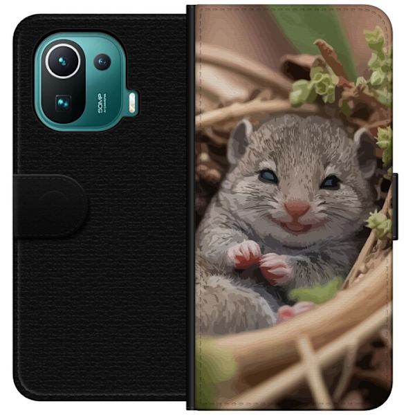 Xiaomi Mi 11 Pro Lompakkokotelo Rotta Hymyilevä Eläinaihe Kaupunkikuva Urban Graafinen Suunnittelu Suosittu Hauska Motiivi Taide Tyyli