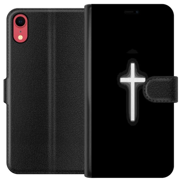 Kompatibel Tegnebogsetui til Apple iPhone XR Lysande vitt kors sort