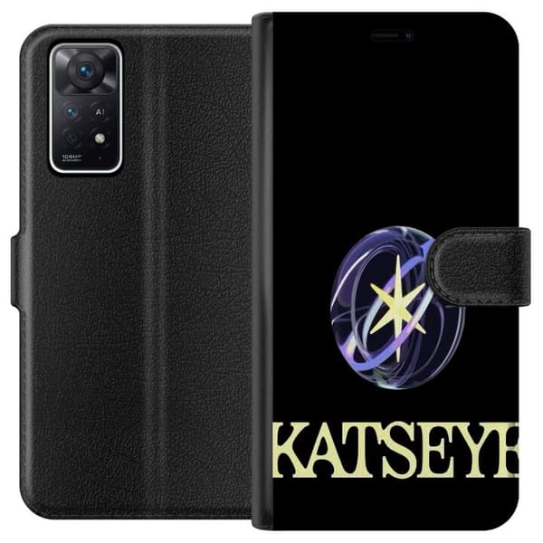 Kompatibel Tegnebogsetui til Xiaomi Redmi Note 11 Pro 5G KATSEYE-logo med gul stjerne, lilla omløbsringe og lys typografi mod sort baggrund sort