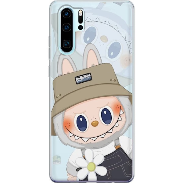 Huawei P30 Pro Genomskinligt Skal Labubu med hatt – Pop Mart-figur Mr. Butcher i retro stil med karaktär