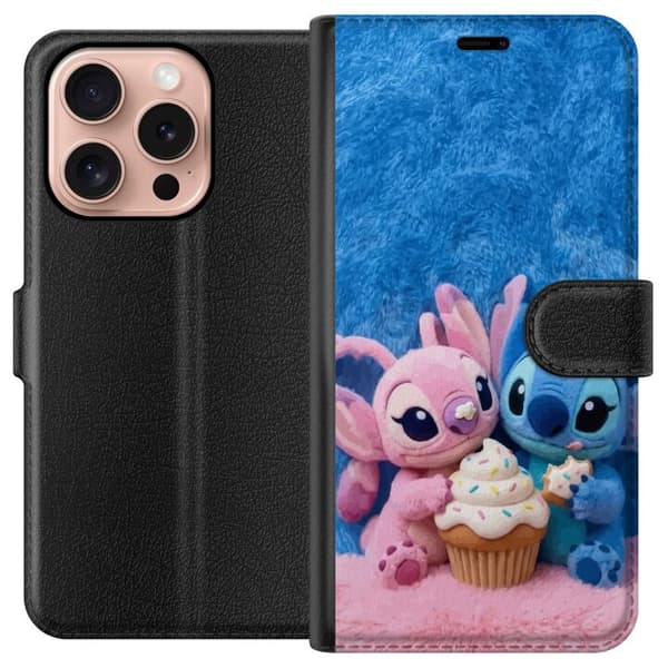 Kompatibel Tegnebogsetui til Apple iPhone 16 Pro Søde blå og lyserøde figurer med stor cupcake og krymmel pink