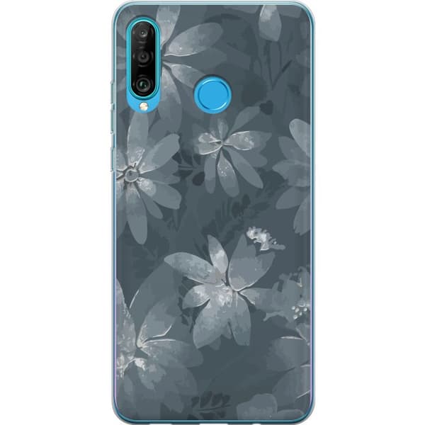 Kompatibelt Mobilskal till Huawei P30 lite Blommor Grå / Blå