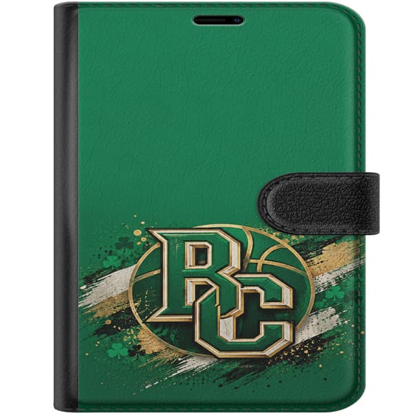 Kompatibelt Plånboksfodral till Apple iPhone Duo Boston Celtics – Grönt monogram – Grönt och guldfärgat sammanflätat bokstavsmonogram med basketboll, grön