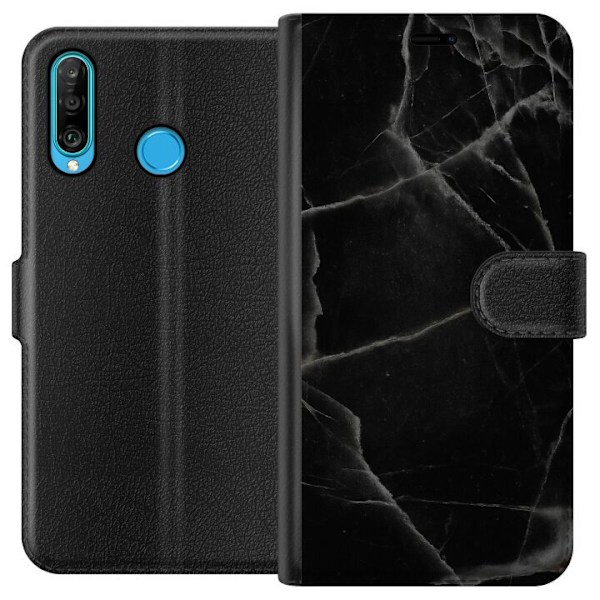 Huawei P30 lite Tegnebogsetui Sort marmor