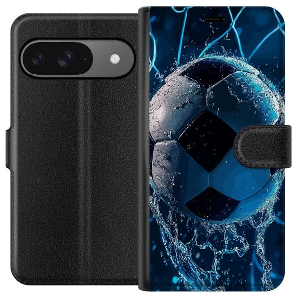 Kompatibel Tegnebogsetui til Google Pixel 9 Pro Nærbillede af bold med blåt vandstænk og dynamisk baggrund blå