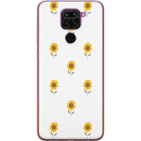 Kompatibelt Mobildeksel til Xiaomi Redmi Note 9 Hvitt mønster med gule solsikker, brune midtpartier og grønne blader hvit