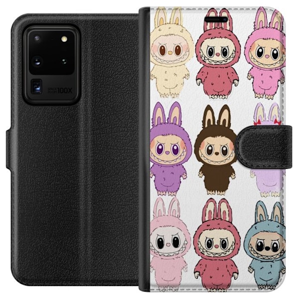 Samsung Galaxy S20 Ultra Plånboksfodral Labubu Pink Monster – Popkonst med Kawaii-touch