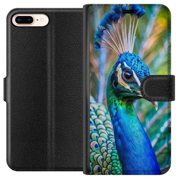 Apple iPhone 7 Plus Plånboksfodral Påfågel Fjädrar Färgstark Design Fågelmotiv Exotiskt Grafiskt Motiv Natur Lyxig Dekoration