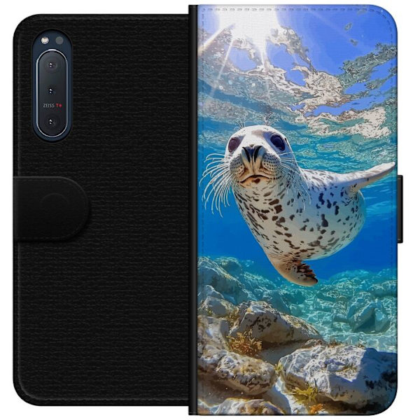 Sony Xperia 5 II Tegnebogsetui Salg Hav Svømning Dyremotiv Natur Vandmotiv Blåt Design Marin Tema Populært Motiv Dyreliv