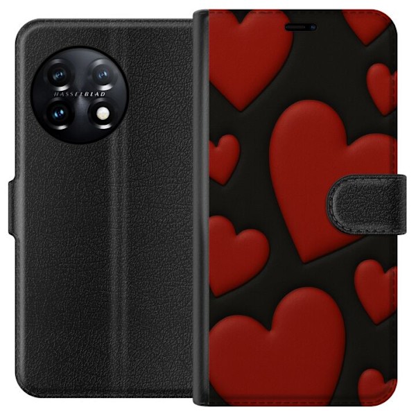 OnePlus 11 Tegnebogsetui Rød Fløjlshjerter