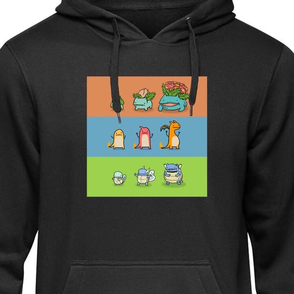 Børne Hoodie Sort 9-11 År Farverige tegnede spilvæsner i forskellige udviklingsstadier sort 9-11 År