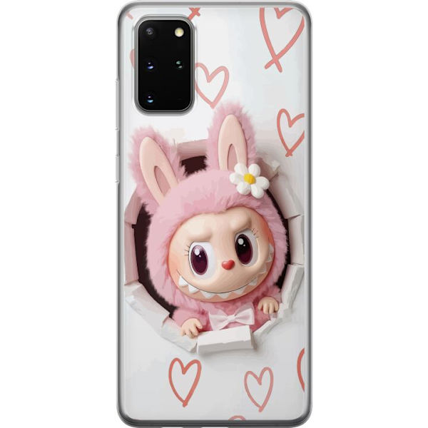 Samsung Galaxy S20+ Genomskinligt Skal Labubu Hjärtbakgrund Pop Mart Kärlek Tema Figur Design Populärt Motiv Samlarfigur Art Toy Serie