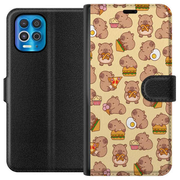 Motorola Edge S Tegnebogsetui Kawaii capybara mobilcover med flere søde figurer
