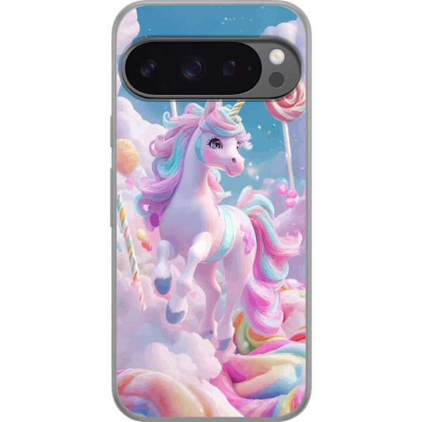 Google Pixel 9 Pro XL Gennemsigtig cover Enhjørning Candy Pastel Kawaii Motiv Sød Populær Farve Grafisk Trend Børne Motiv Fantasy Art