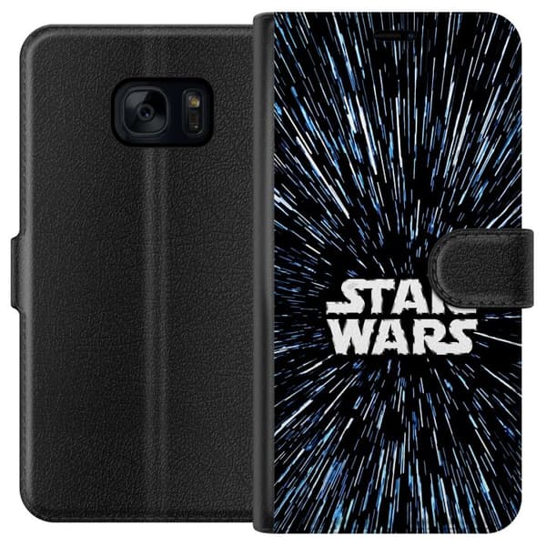 Kompatibel Tegnebogsetui til Samsung Galaxy S7 Star Wars-logo med hyperspace-stjerner i ikonisk sci-fi-design sort