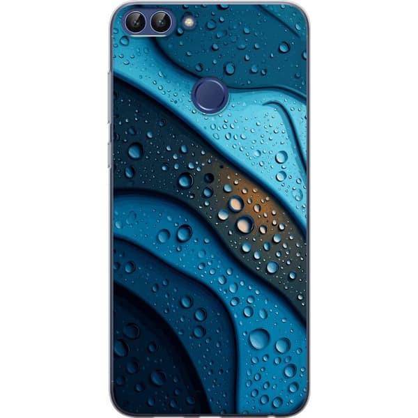 Kompatibelt Mobildeksel til Huawei P smart Blå abstrakte bølger med glitrende vanndråper i moderne grafisk design blå