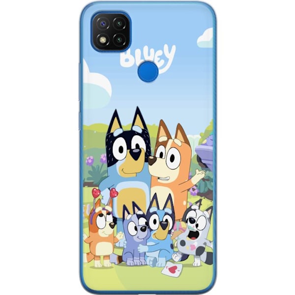 Xiaomi Redmi 9C Genomskinligt Skal Bluey mobilskal med hela familjen i färgglad design