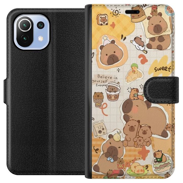 Xiaomi Mi 11 Lite Tegnebogsetui Kawaii capybara mobilskal med gulliga djurmotiv
