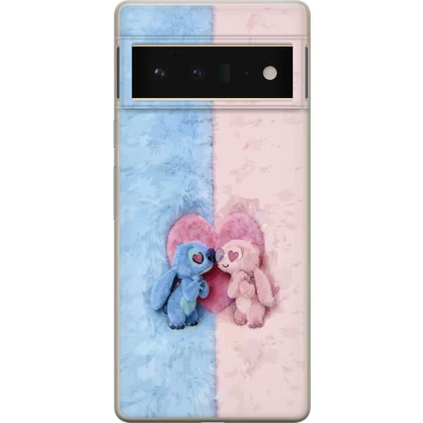 Kompatibel Mobilcover til Google Pixel 6 Pro Søde blå og lyserøde figurer foran et stort lyserødt hjerte pink