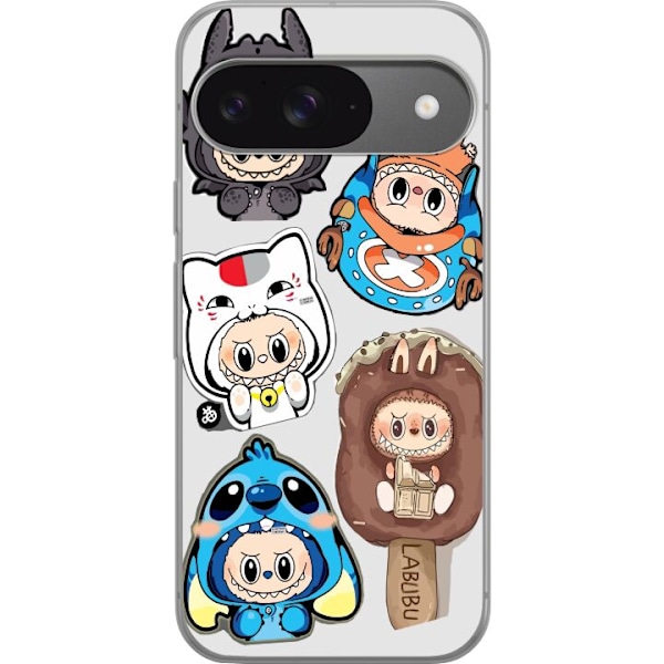 Google Pixel 9 Pro Läpinäkyvä kuori Labubu hahmokokoelma - Pop Mart Labubu The Monsters väriluulisessa muotoilussa