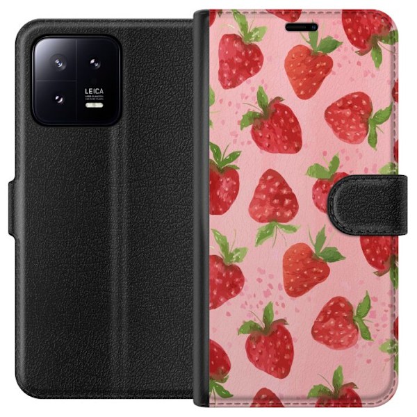 Xiaomi 13 Tegnebogsetui Jordbærdrømme - Retro-stil jordbærmønster