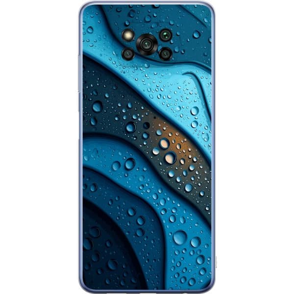Kompatibelt Mobildeksel til Xiaomi Poco X3 Pro Blå abstrakte bølger med glitrende vanndråper i moderne grafisk design blå