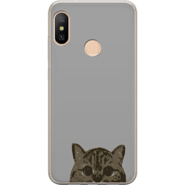 Xiaomi Redmi 6 Pro Genomskinligt Skal Grå Kattblick – stilren kattdesign med grå bakgrund
