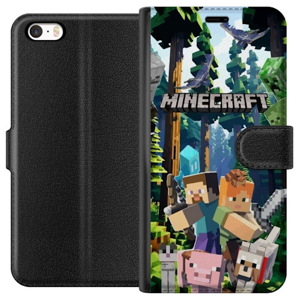 Apple iPhone 5 Lompakkokotelo Minecraft-matkapuhelinkotelo metsällä ja pikselityylisillä hahmoilla