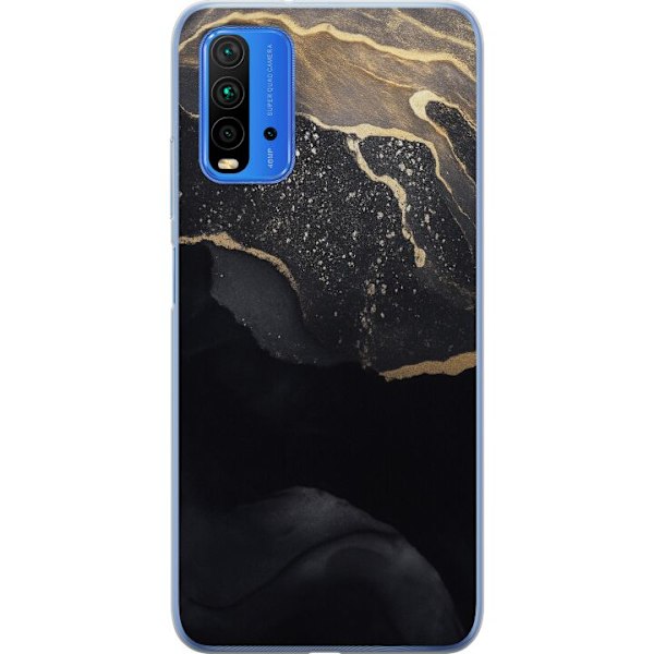 Xiaomi Redmi Note 9 4G Gennemsigtig cover Sort guld abstrakt