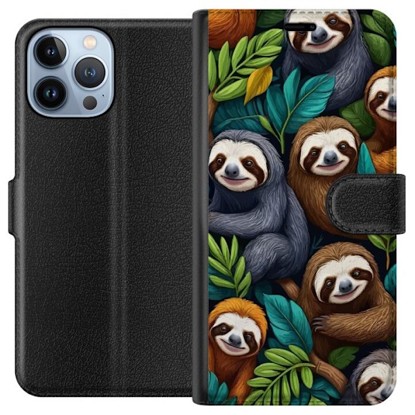 Apple iPhone 13 Pro Max Lompakkokotelo Sengångarstil - rentoutunut muotoilu söpöllä laiskiaalla